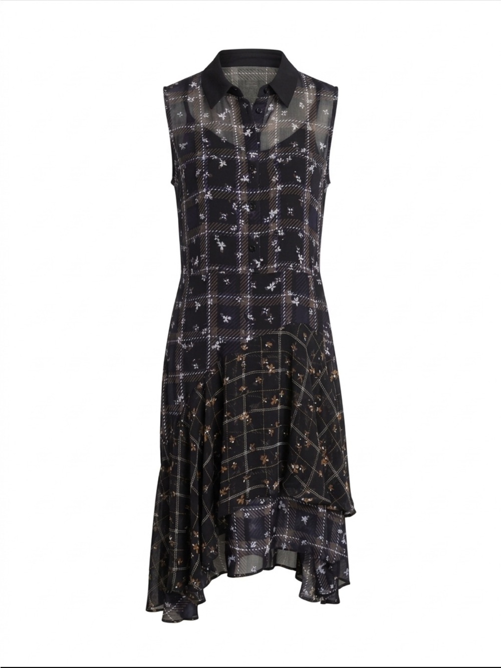 Plaid Floral Patchwork Asymmetrical Ruffle Dress Whimsigoth Dark Academia MP
